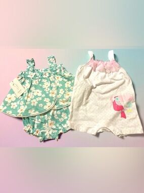 NWT Joie Kids & Chick Pea Baby Girl Outfits dresses Green Pink O-3, 3-6